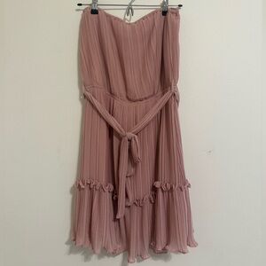 Pink Strapless Pleated Dress